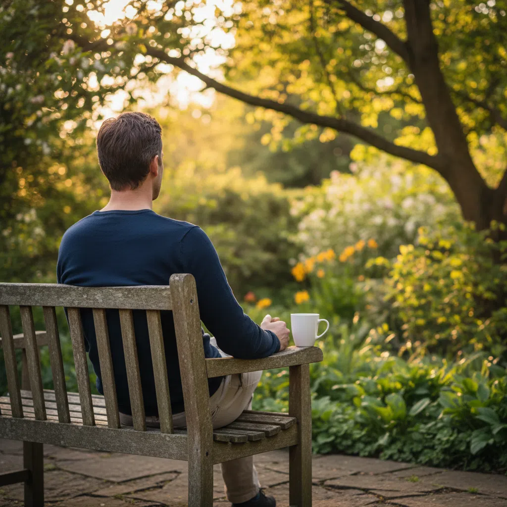 Anonieme columnist van Marlow Nutrition van achteren in een tuin